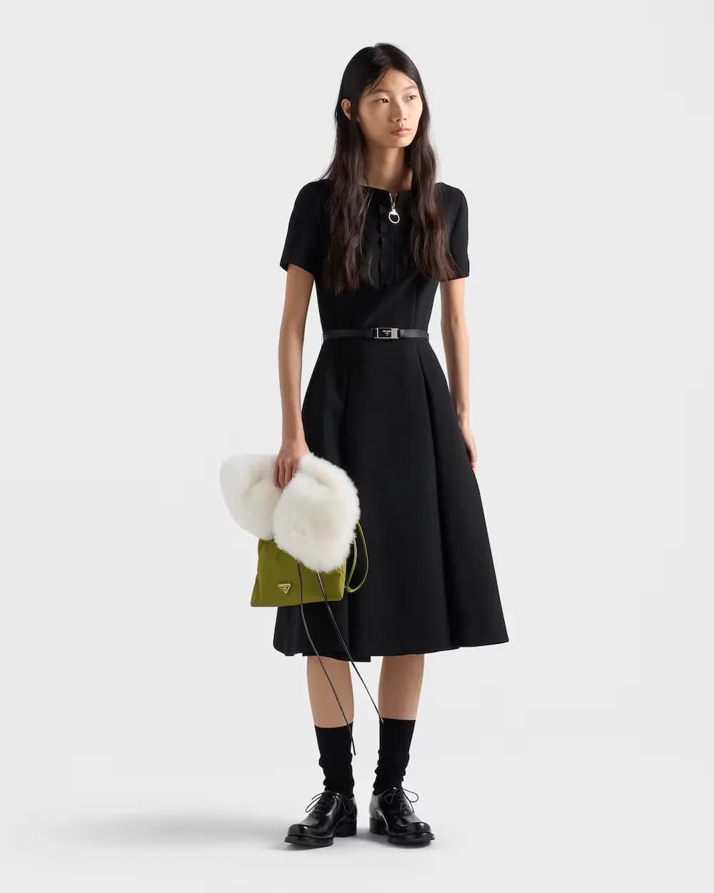 Embroidered natté fabric dress