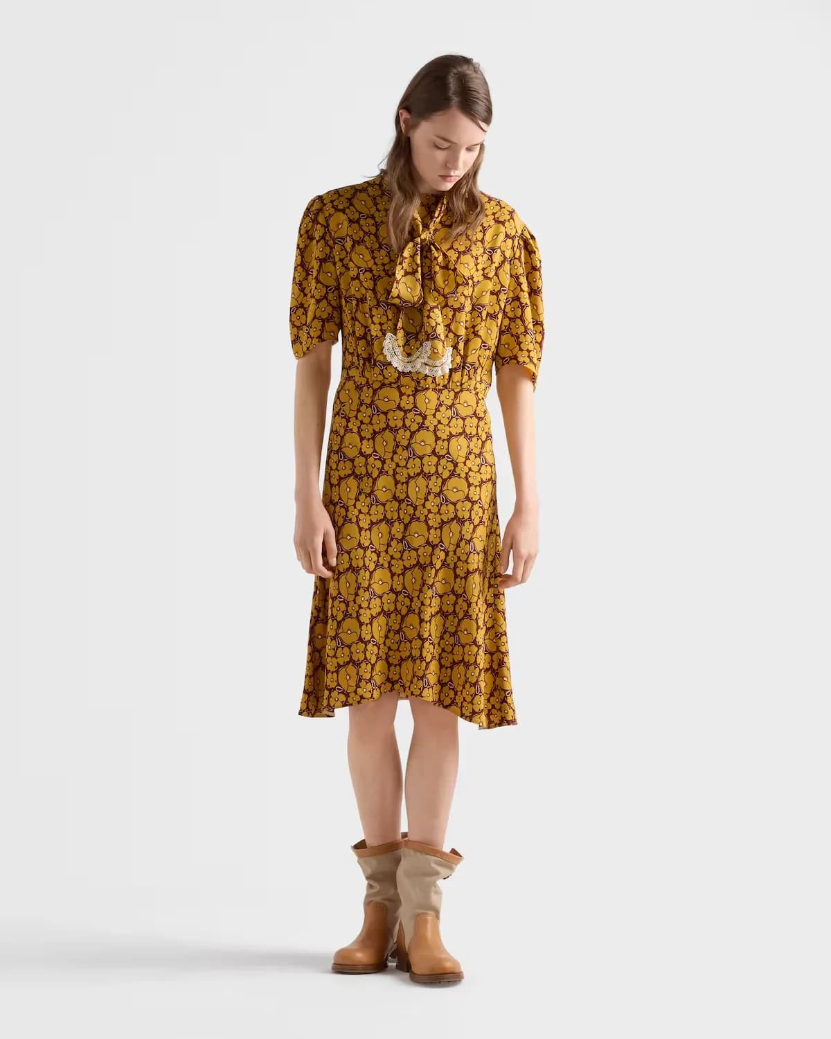 Floral print sablé midi-dress