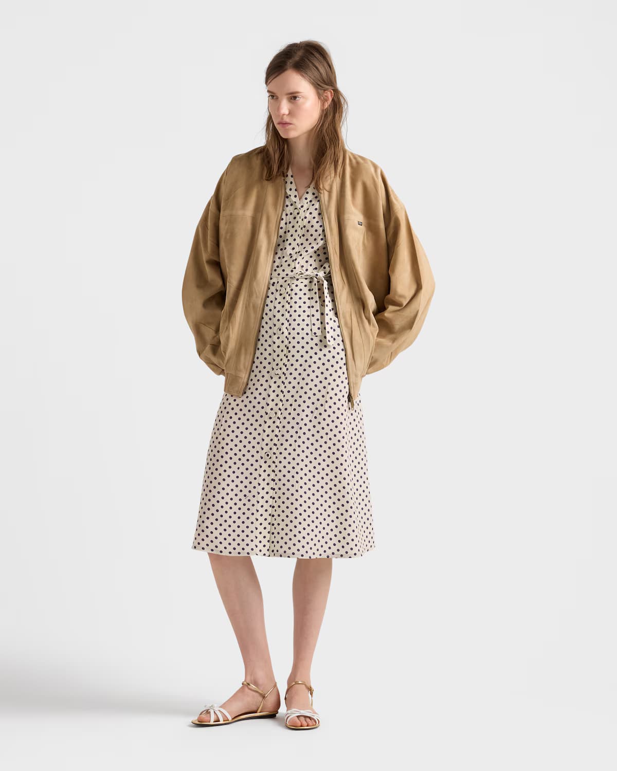 Polka-dot print marocain shirt dress