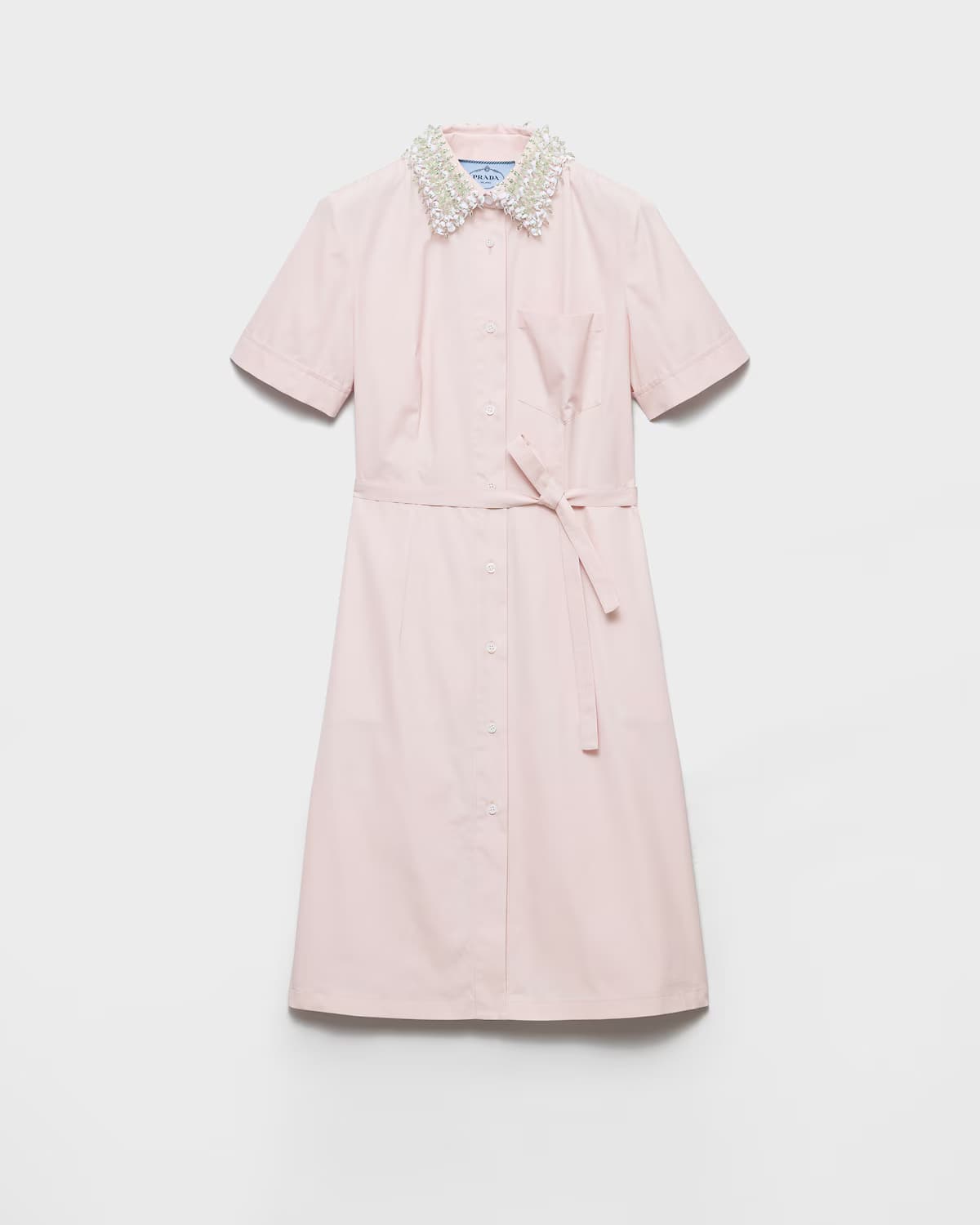 Embroidered poplin shirt dress