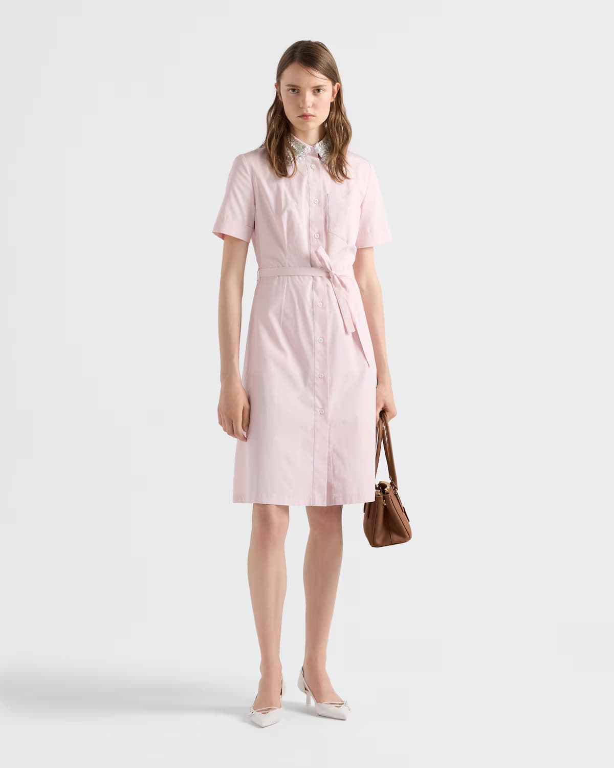 Embroidered poplin shirt dress
